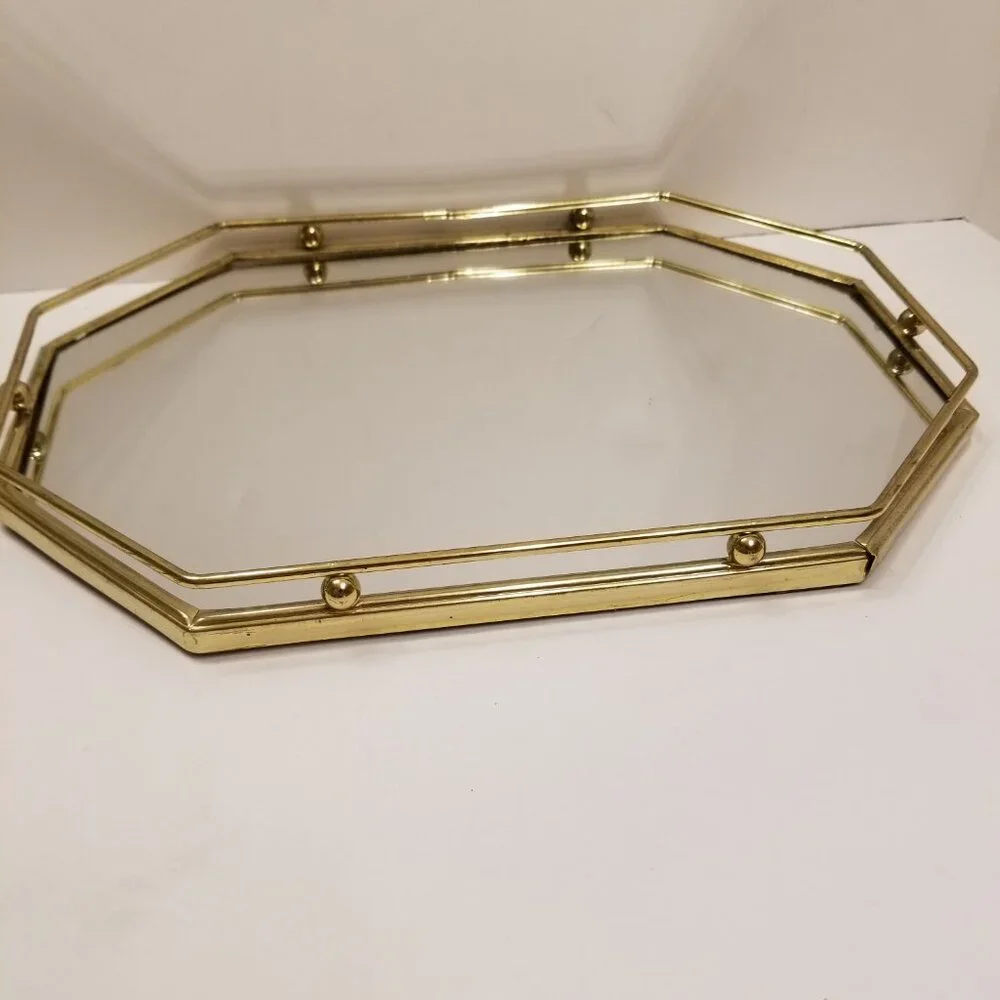🔻REDUCED❣ Vintage Mirrored Brass Vanity P@rfume Display Octagonal Tray